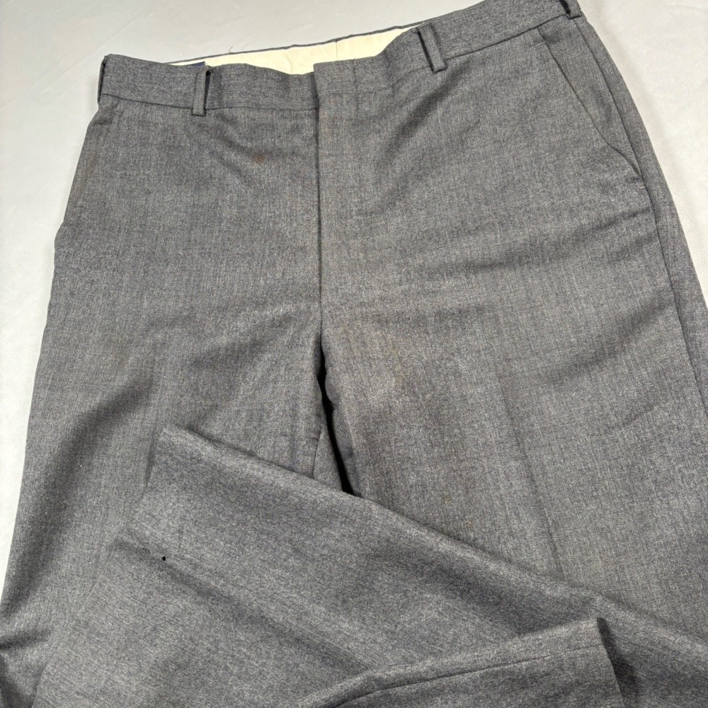 Varsity Club Dress Pants Mens 34x30 Gray 100% Wool Flat Front Made in USA Flaw